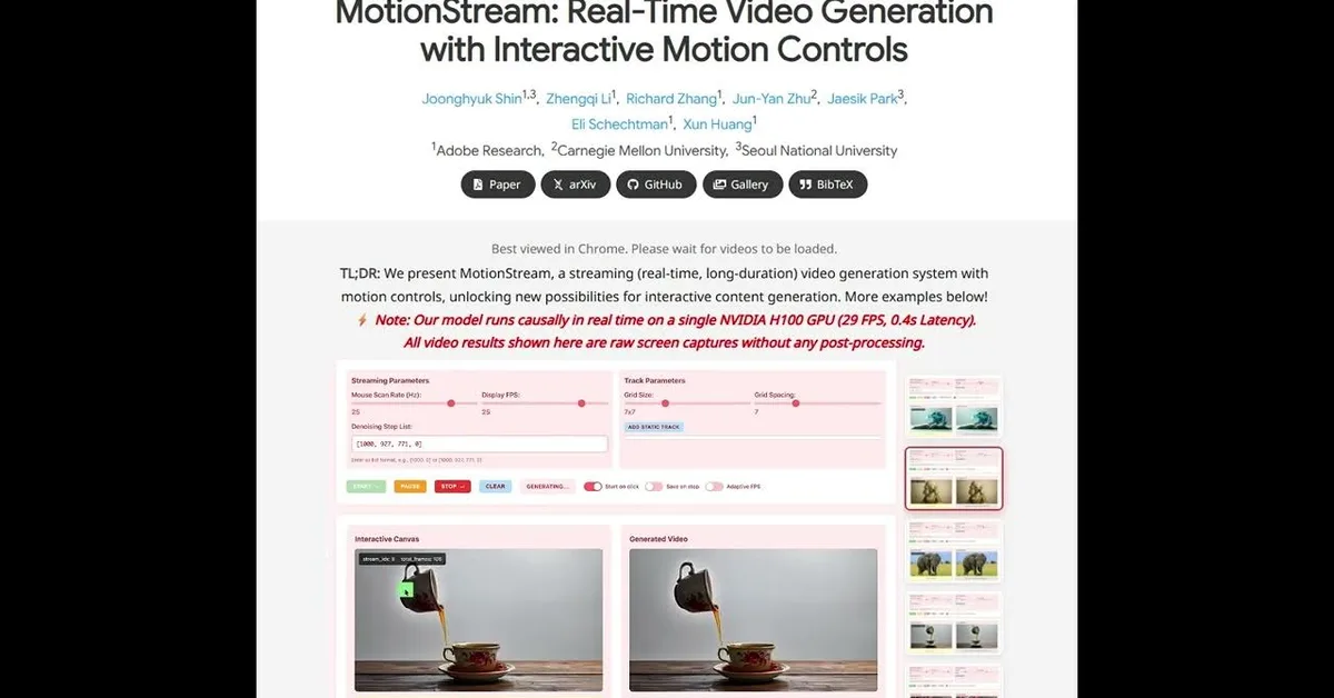 MotionStream: Real-Time Video Generation with Interactive Motion Controls